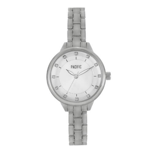 Damski zegarek A6025 z kolekcji pacific fashion na srebrnej bransolecie z białą tarczą